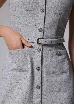 Belted Tweed Column Midi Dress
