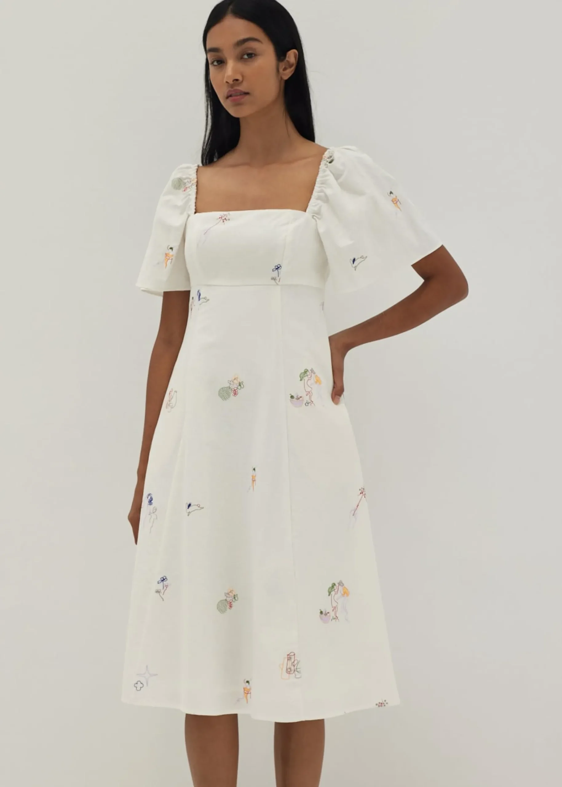 Bexley Embroidered Panelled Fit & Flare Dress in Humble Abode