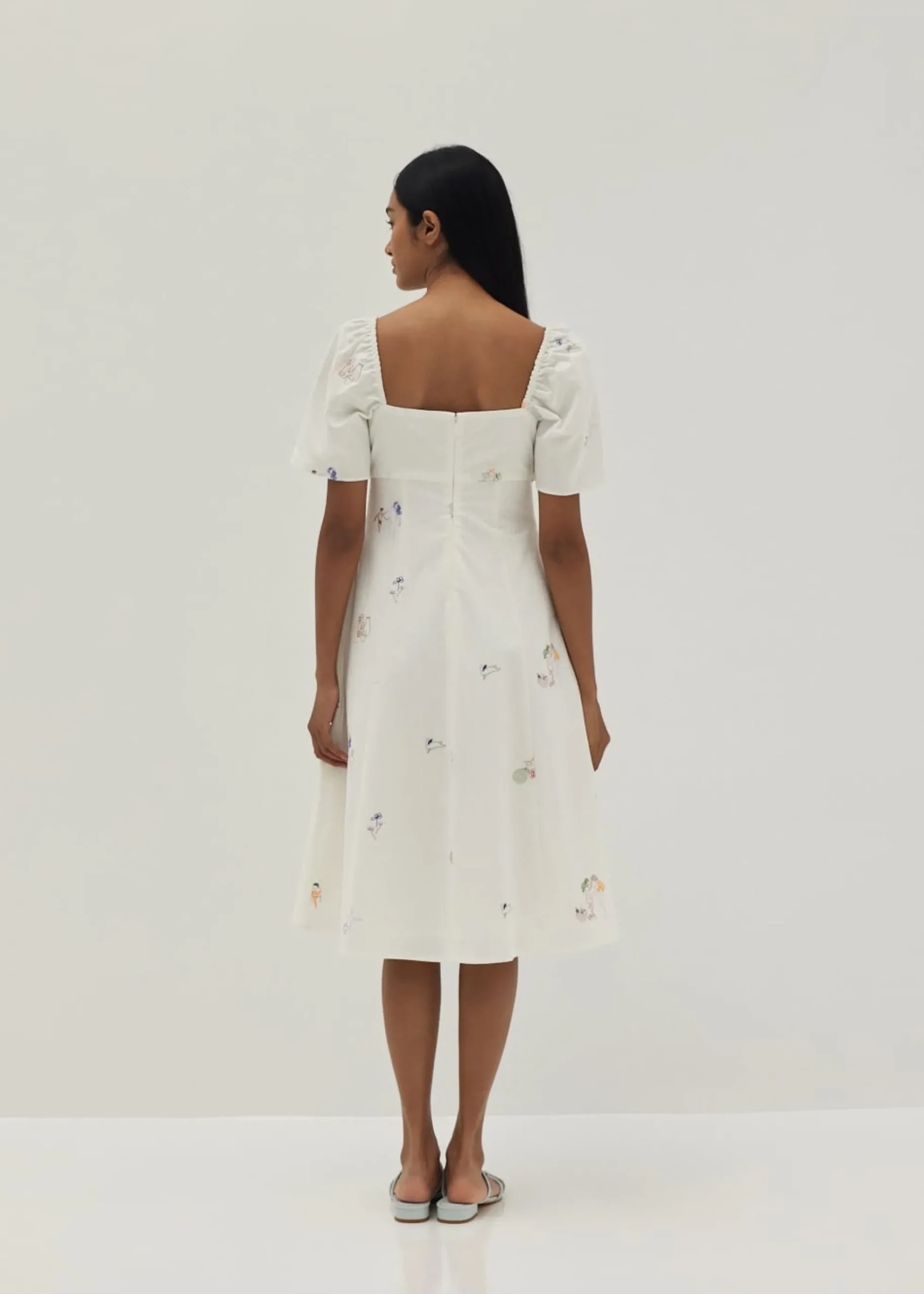 Bexley Embroidered Panelled Fit & Flare Dress in Humble Abode