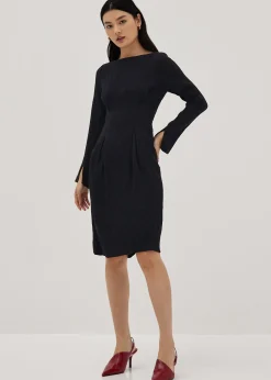 Boat Neck Flare Sleeve Column Midi Dress