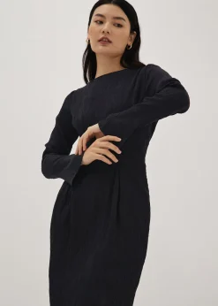 Boat Neck Flare Sleeve Column Midi Dress