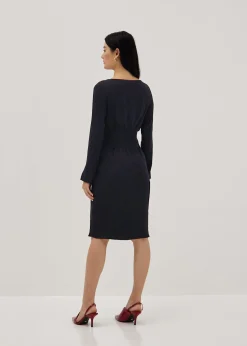 Boat Neck Flare Sleeve Column Midi Dress