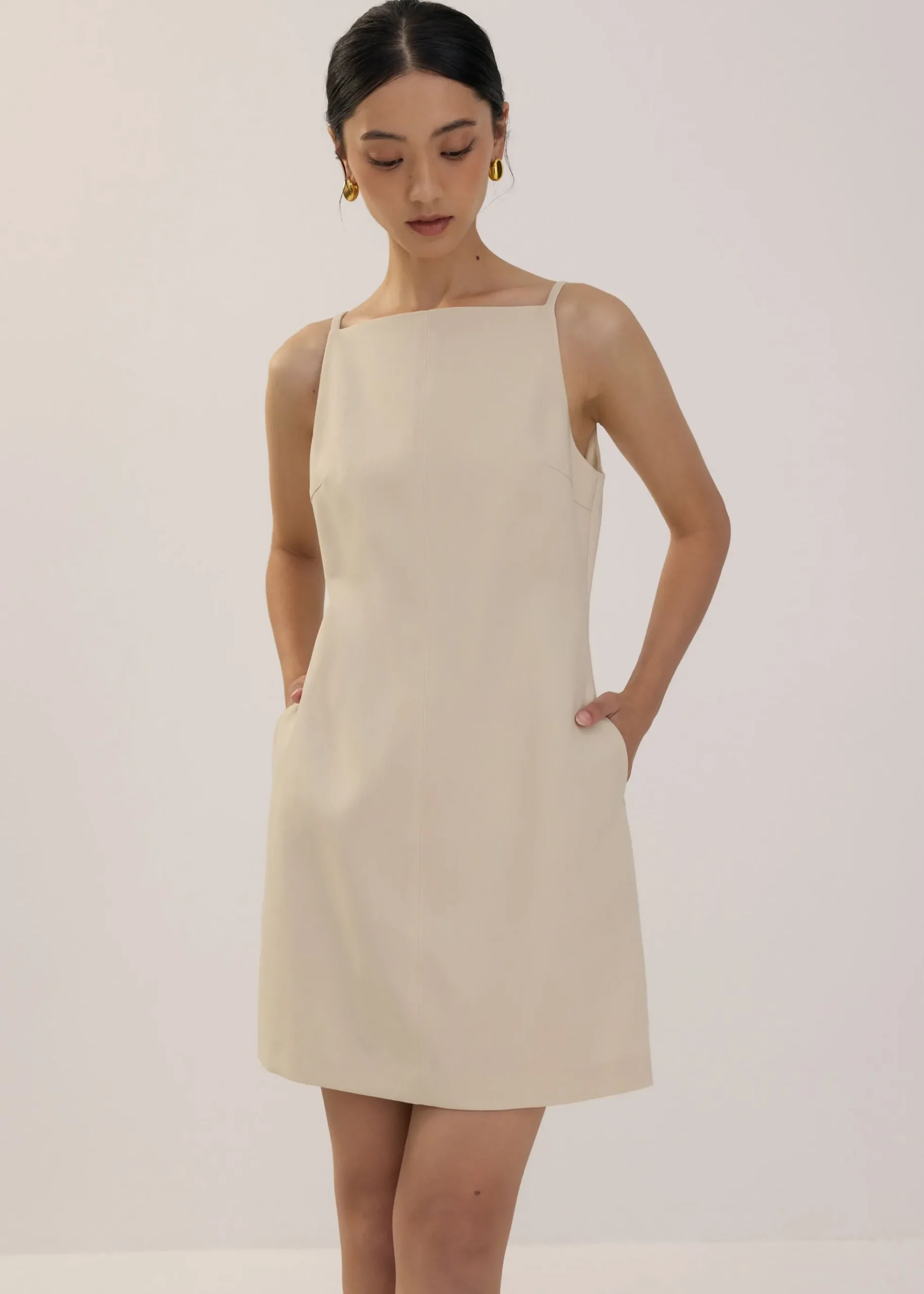 Boat Neck Shift Mini Dress