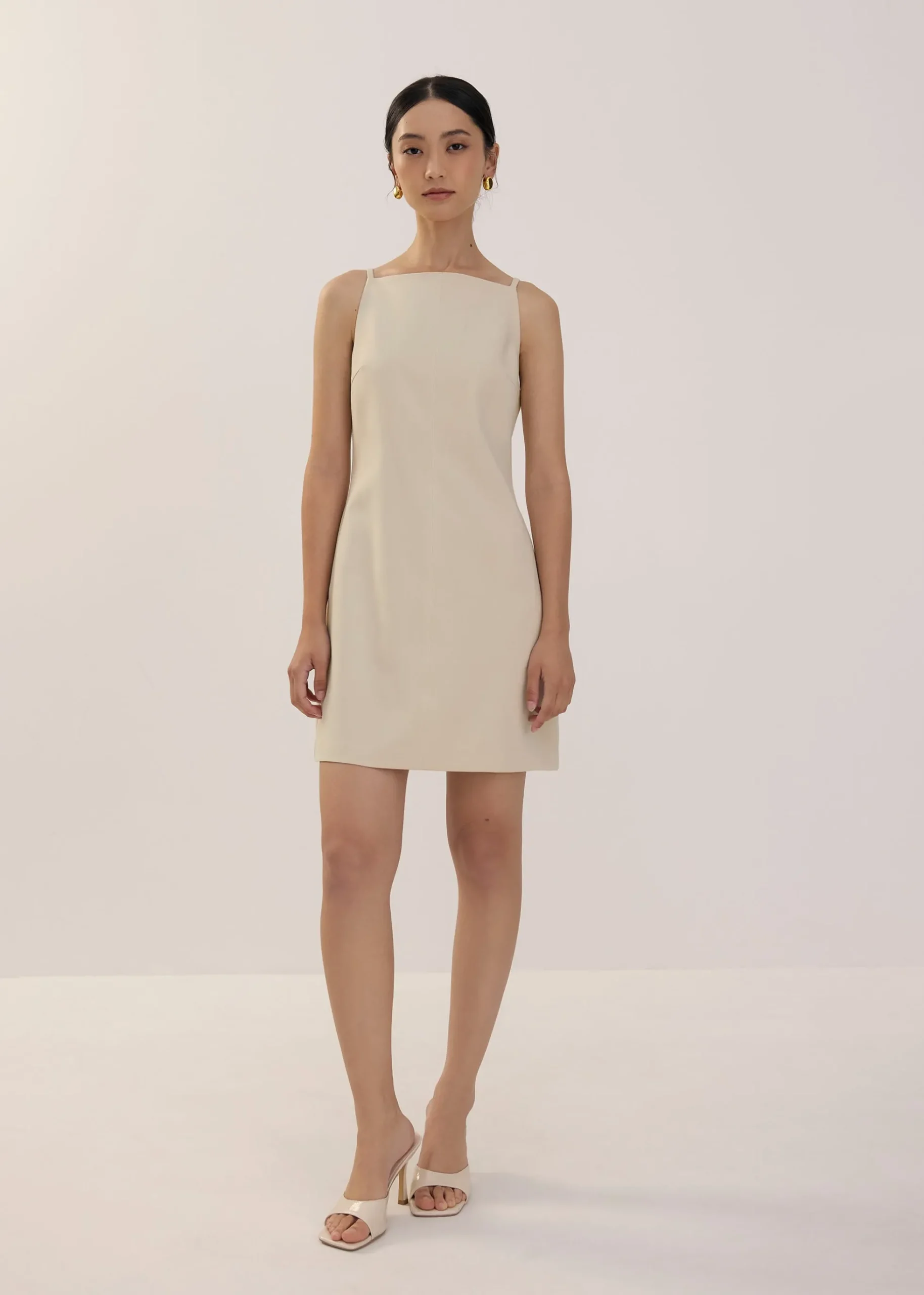 Boat Neck Shift Mini Dress