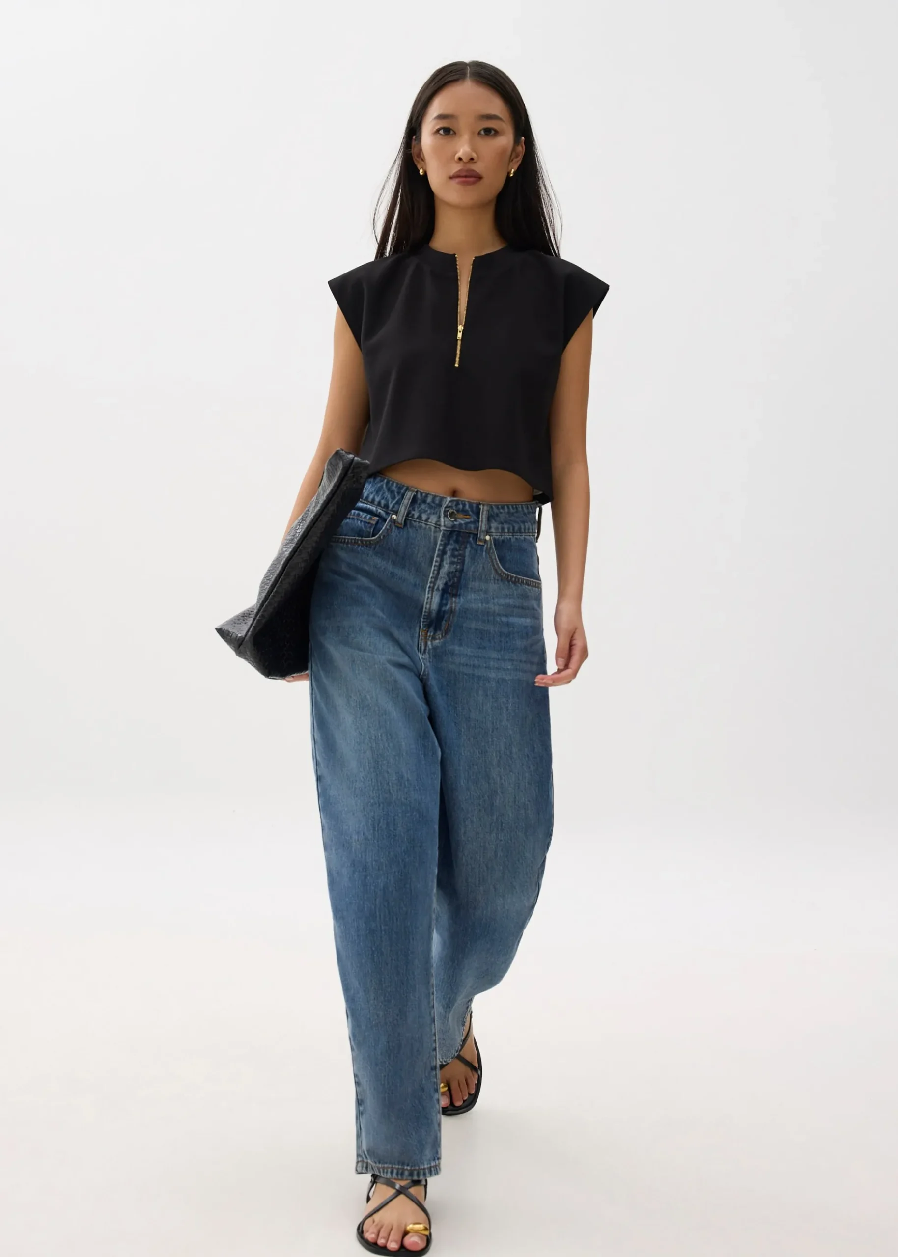 Boxy Front Zip Crop Top