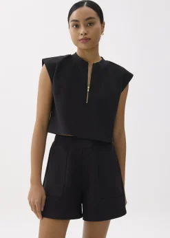 Boxy Front Zip Crop Top