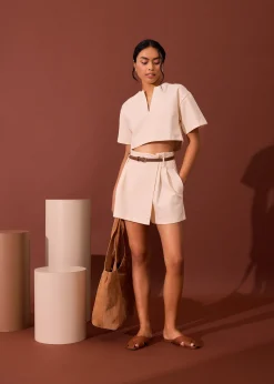 Boxy Notch Collar Crop Tee