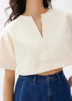 Boxy Notch Collar Crop Tee