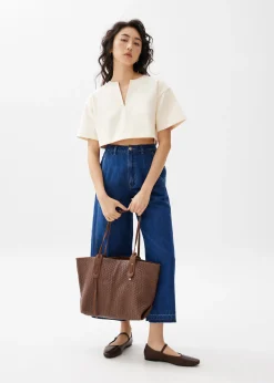 Boxy Notch Collar Crop Tee