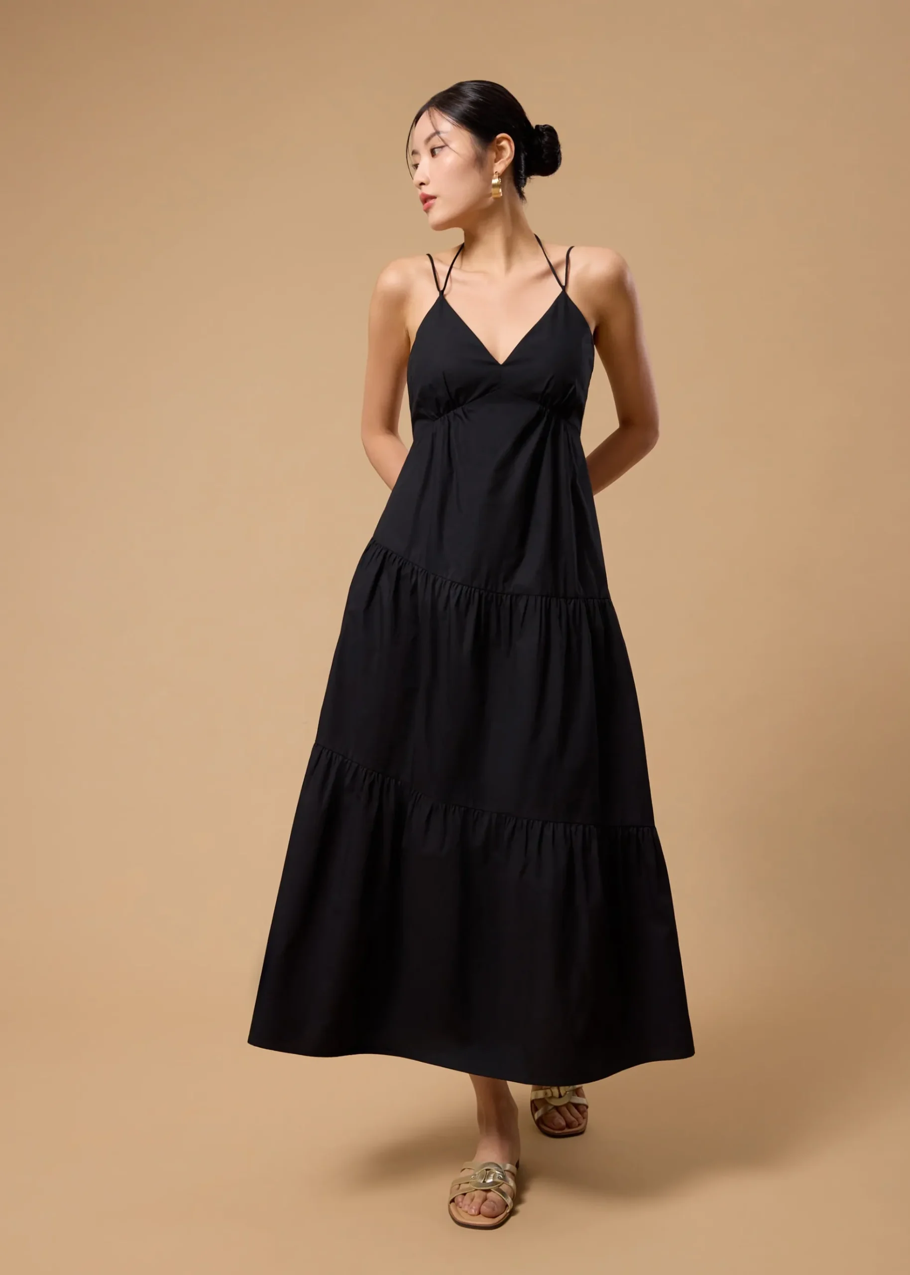 BraFree by LB Cotton Fit & Flare Tiered Midaxi Dress