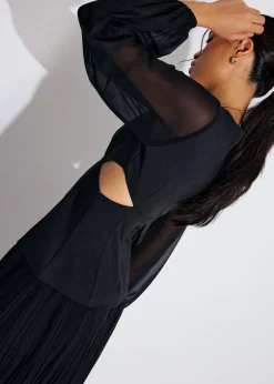 BraFree by LB Cut Out Georgette V-neck Puff Sleeve Fit & Flare Maxi Dress