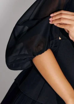 BraFree by LB Cut Out Georgette V-neck Puff Sleeve Fit & Flare Maxi Dress