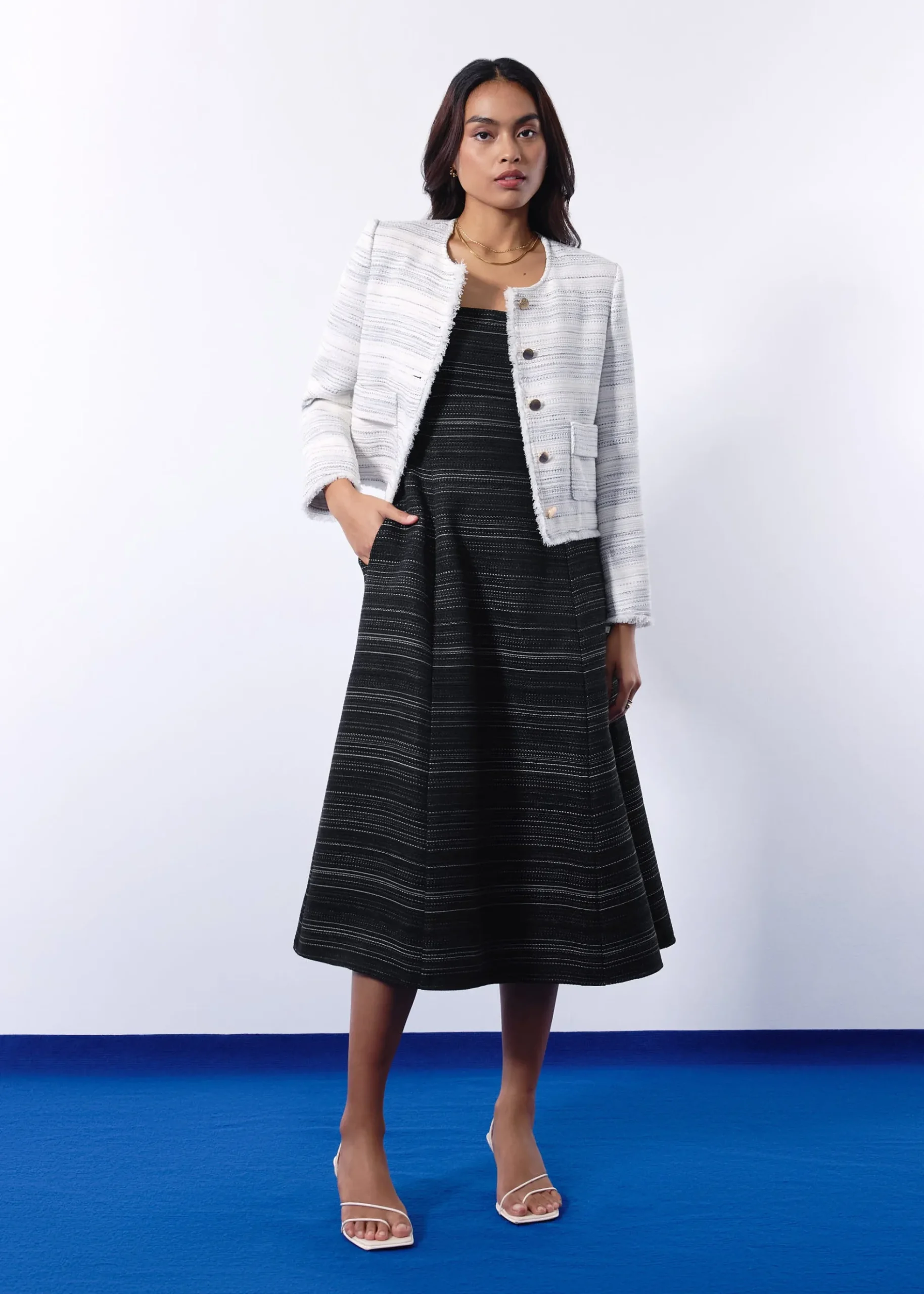 BraFree by LB Emma Multi-way Jacquard Tweed Fit & Flare Midaxi Dress