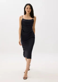 BraFree by LB Esme Satin Column Drape Midi Dress