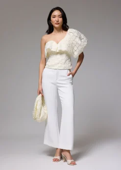 BraFree by LB Lace Asymmetric Puff Sleeve Top