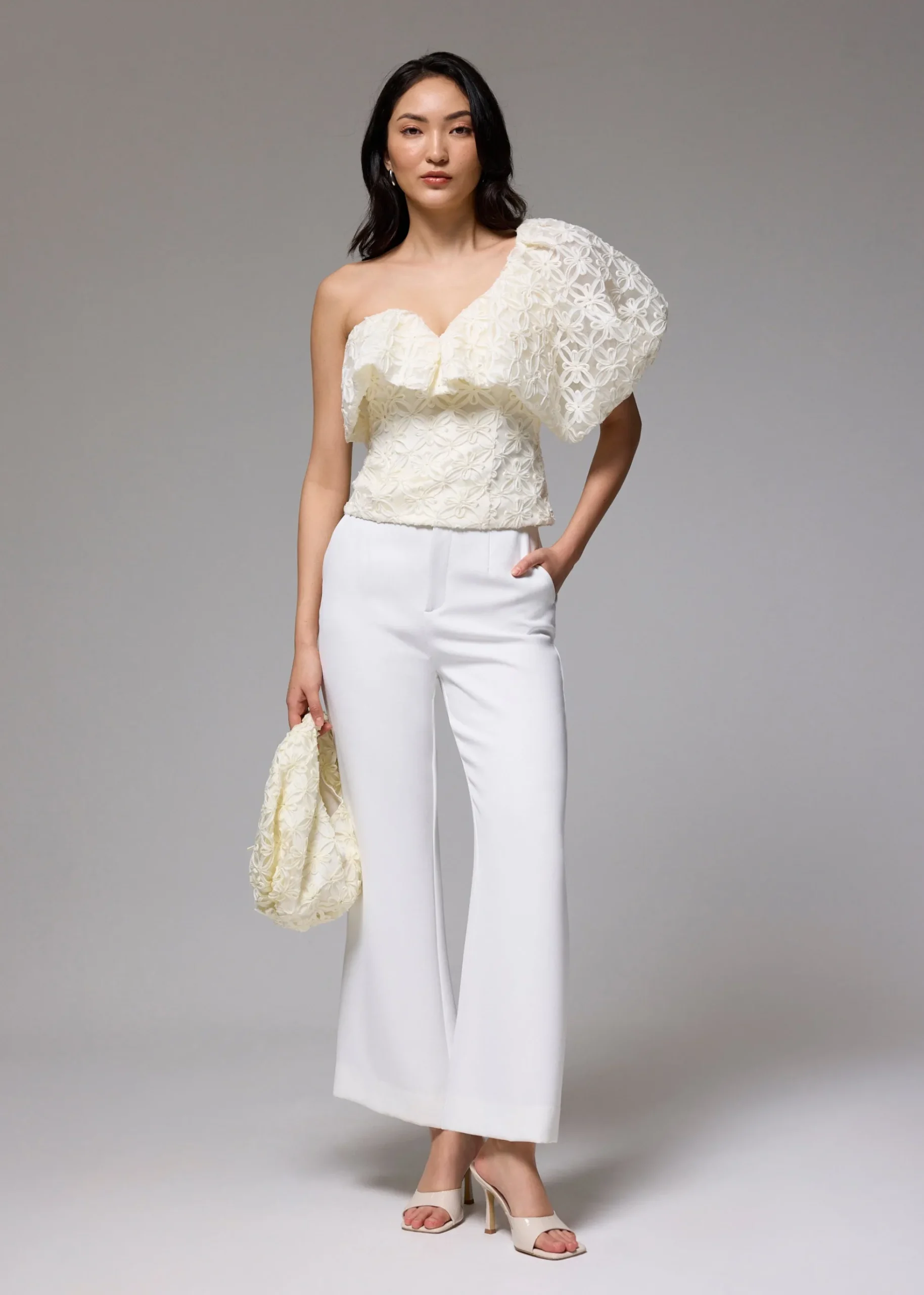 BraFree by LB Lace Asymmetric Puff Sleeve Top