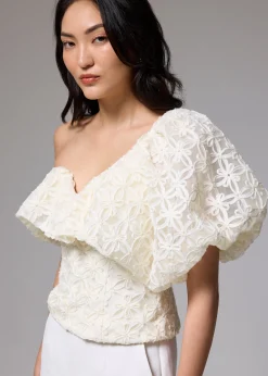 BraFree by LB Lace Asymmetric Puff Sleeve Top