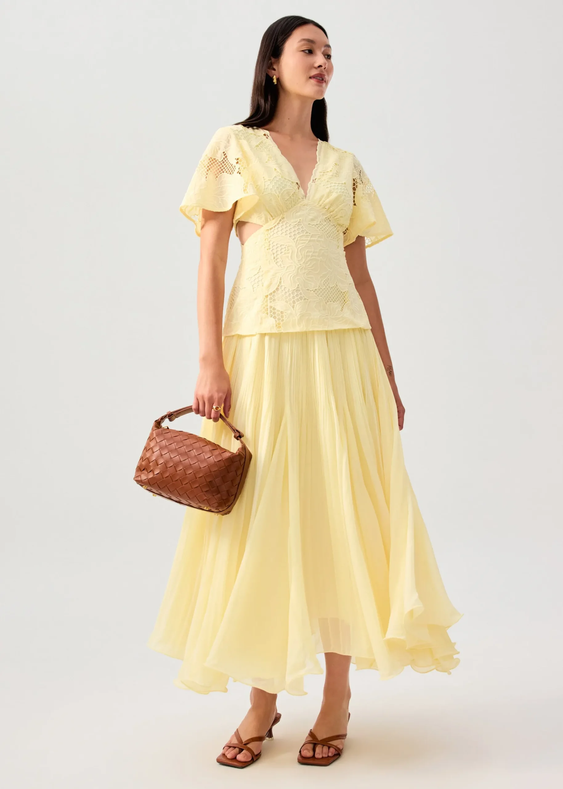 BraFree by LB Lace V-Neck Bell Sleeve Fit & Flare Maxi Dress