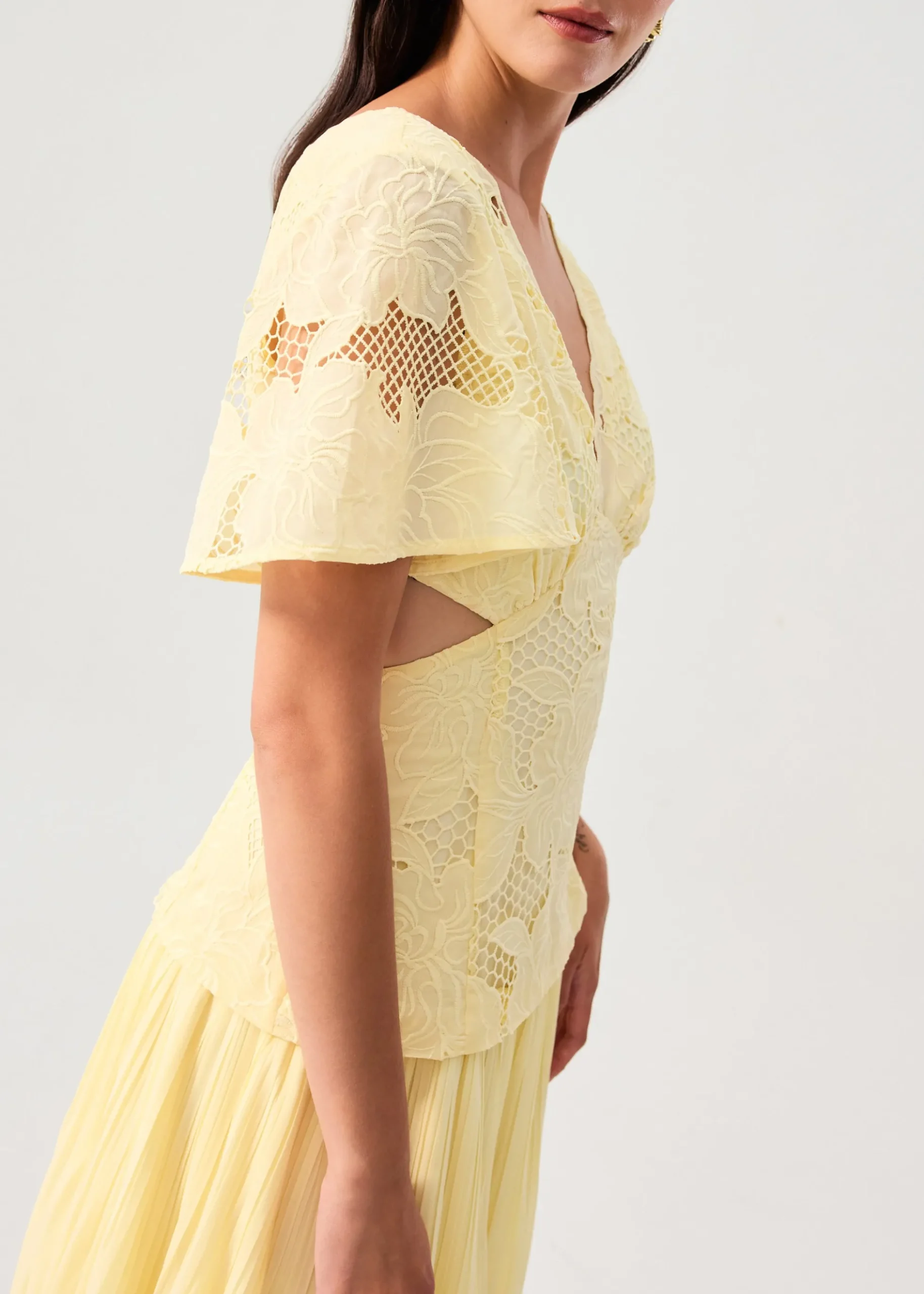 BraFree by LB Lace V-Neck Bell Sleeve Fit & Flare Maxi Dress