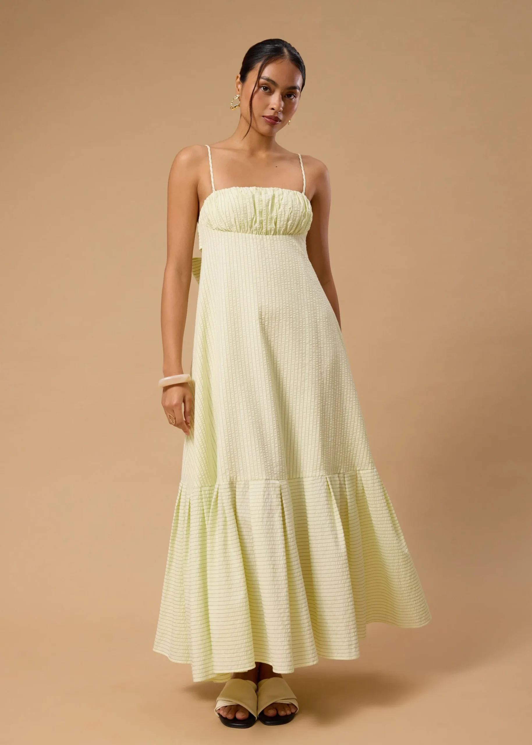 BraFree by LB Pinstripe Seersucker Multi-way Fit & Flare Maxi Dress