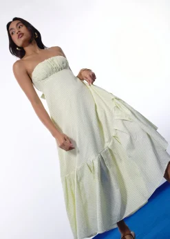 BraFree by LB Pinstripe Seersucker Multi-way Fit & Flare Maxi Dress