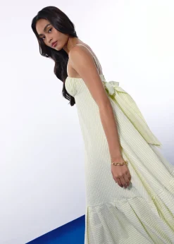 BraFree by LB Pinstripe Seersucker Multi-way Fit & Flare Maxi Dress