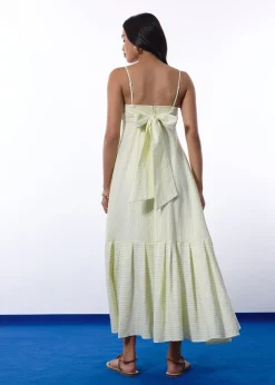 BraFree by LB Pinstripe Seersucker Multi-way Fit & Flare Maxi Dress