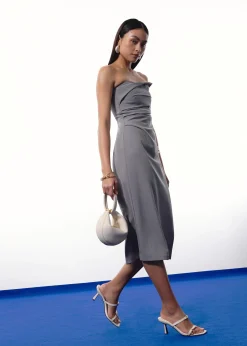 BraFree by LB Sarita Pinstripe Tube Column Midi Dress