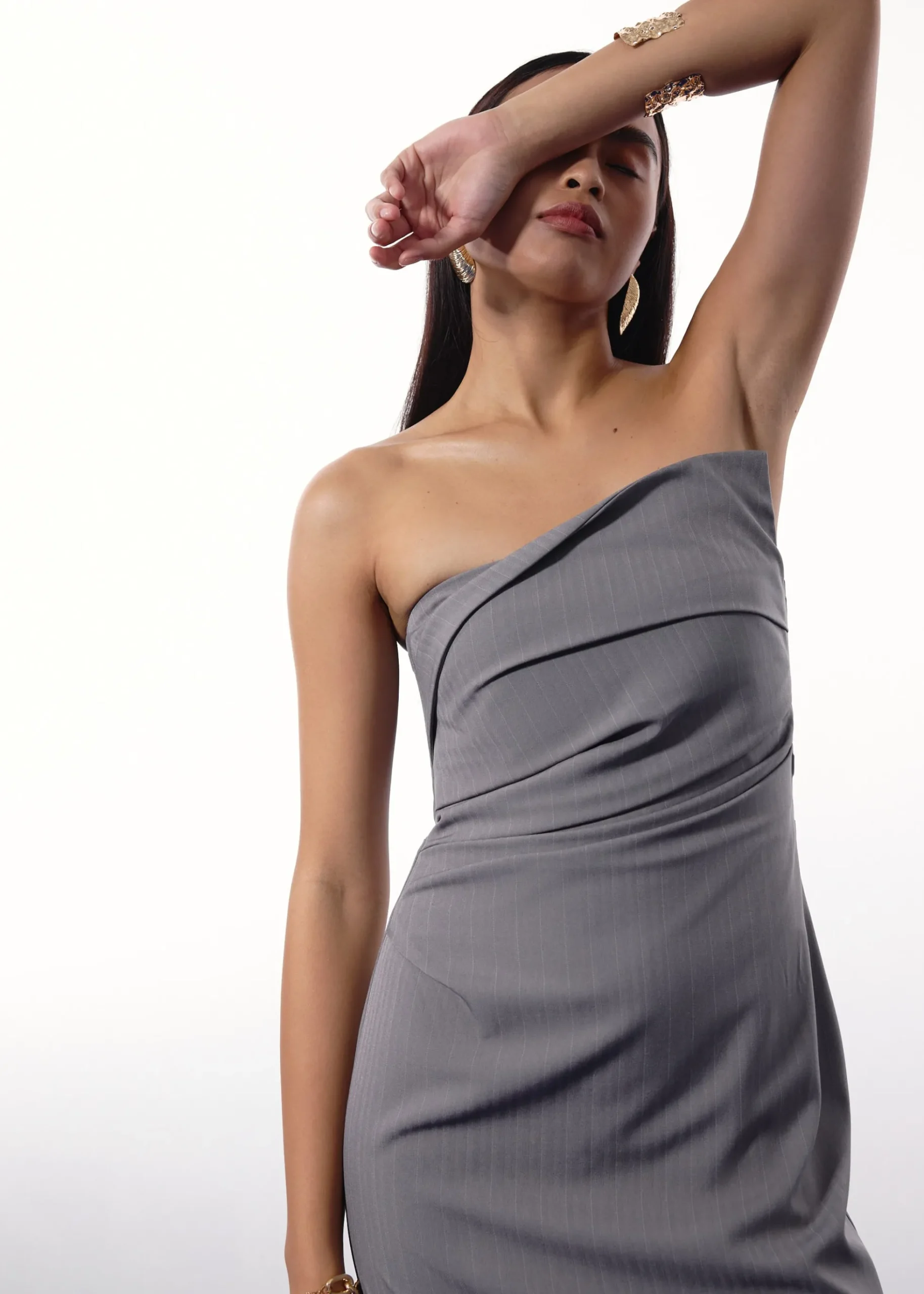 BraFree by LB Sarita Pinstripe Tube Column Midi Dress