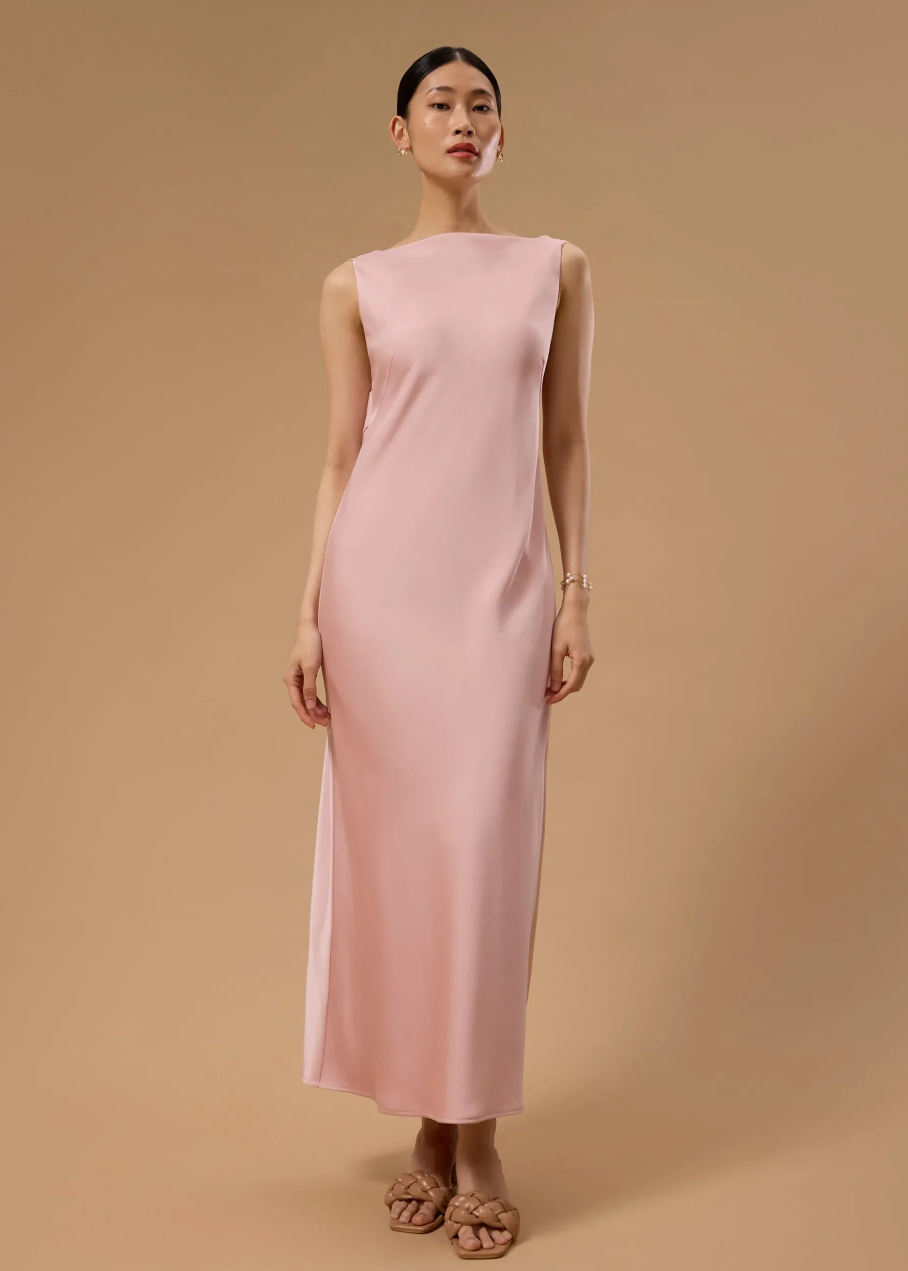 BraFree by LB Satin Cowl Neck Bias Cut Maxi Dress