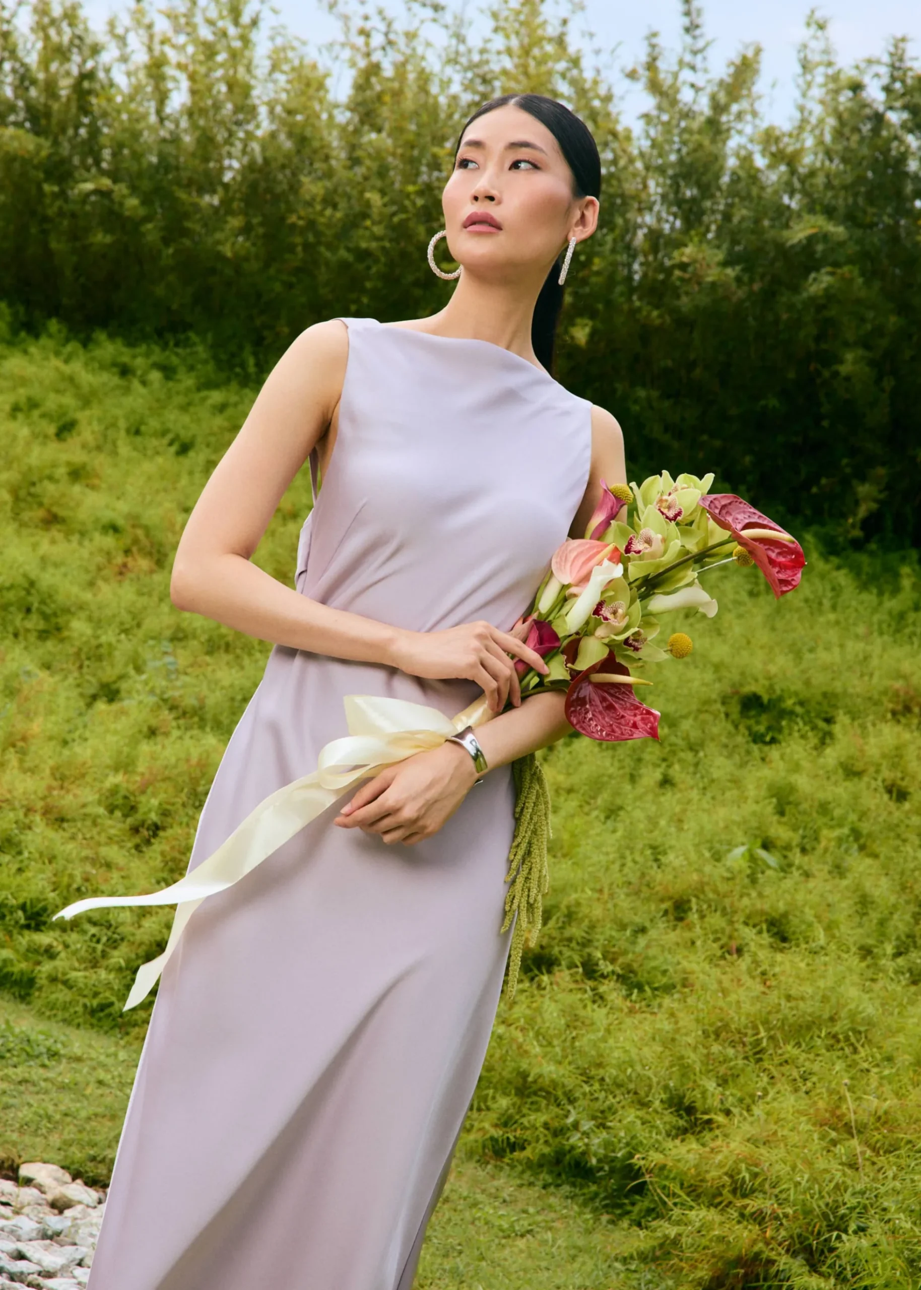 BraFree by LB Satin Cowl Neck Bias Cut Maxi Dress