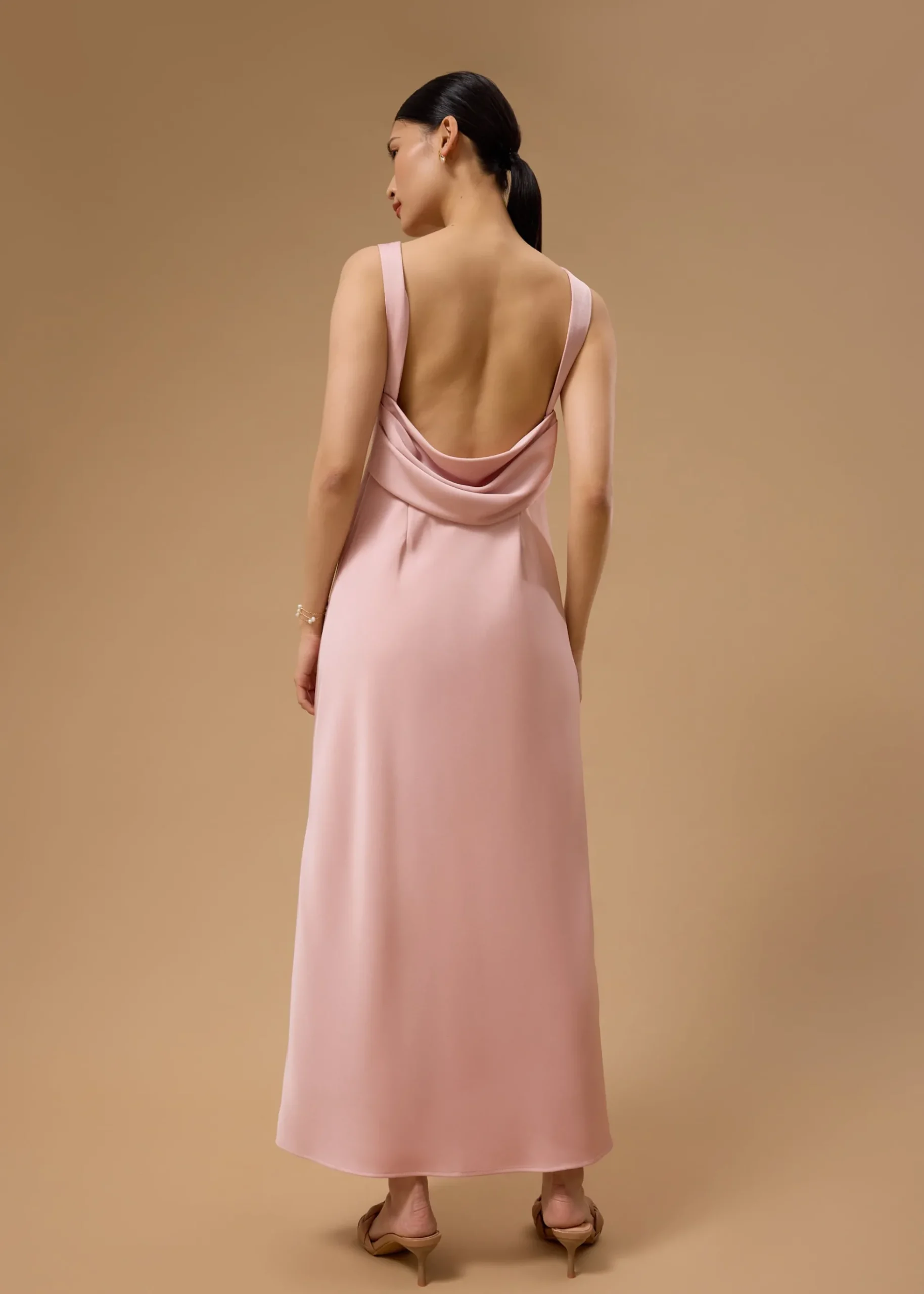 BraFree by LB Satin Cowl Neck Bias Cut Maxi Dress