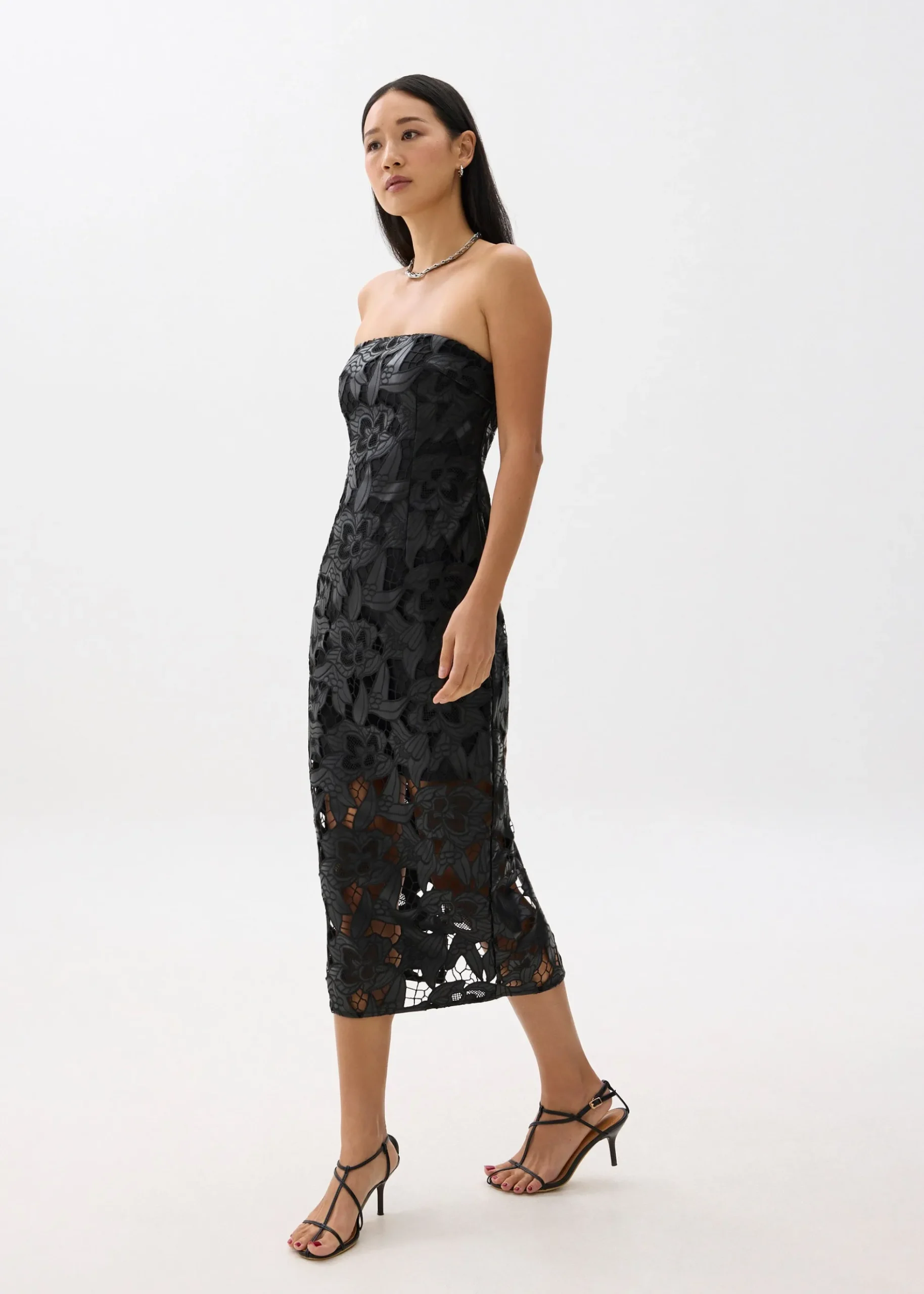 BraFree by LB Vegan Leather Lace Tube Midaxi Dress