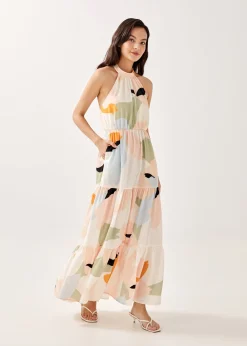 Britta Halter Neck Tiered Maxi Dress in Alluring Bloom