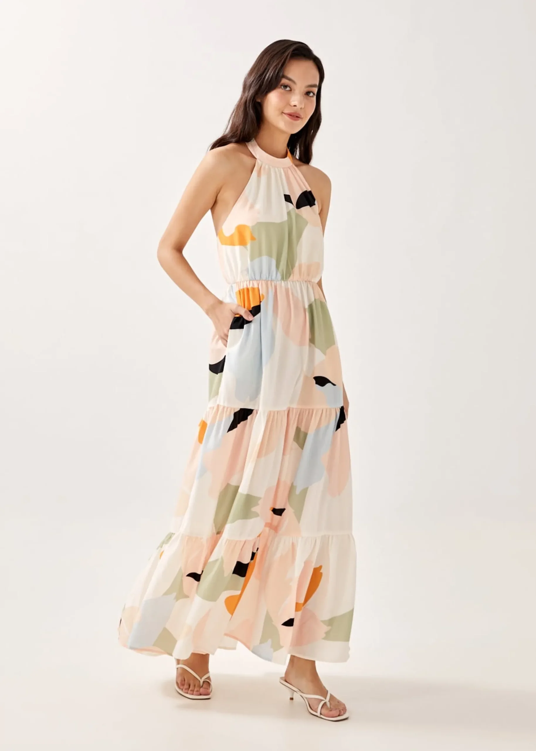 Britta Halter Neck Tiered Maxi Dress in Alluring Bloom
