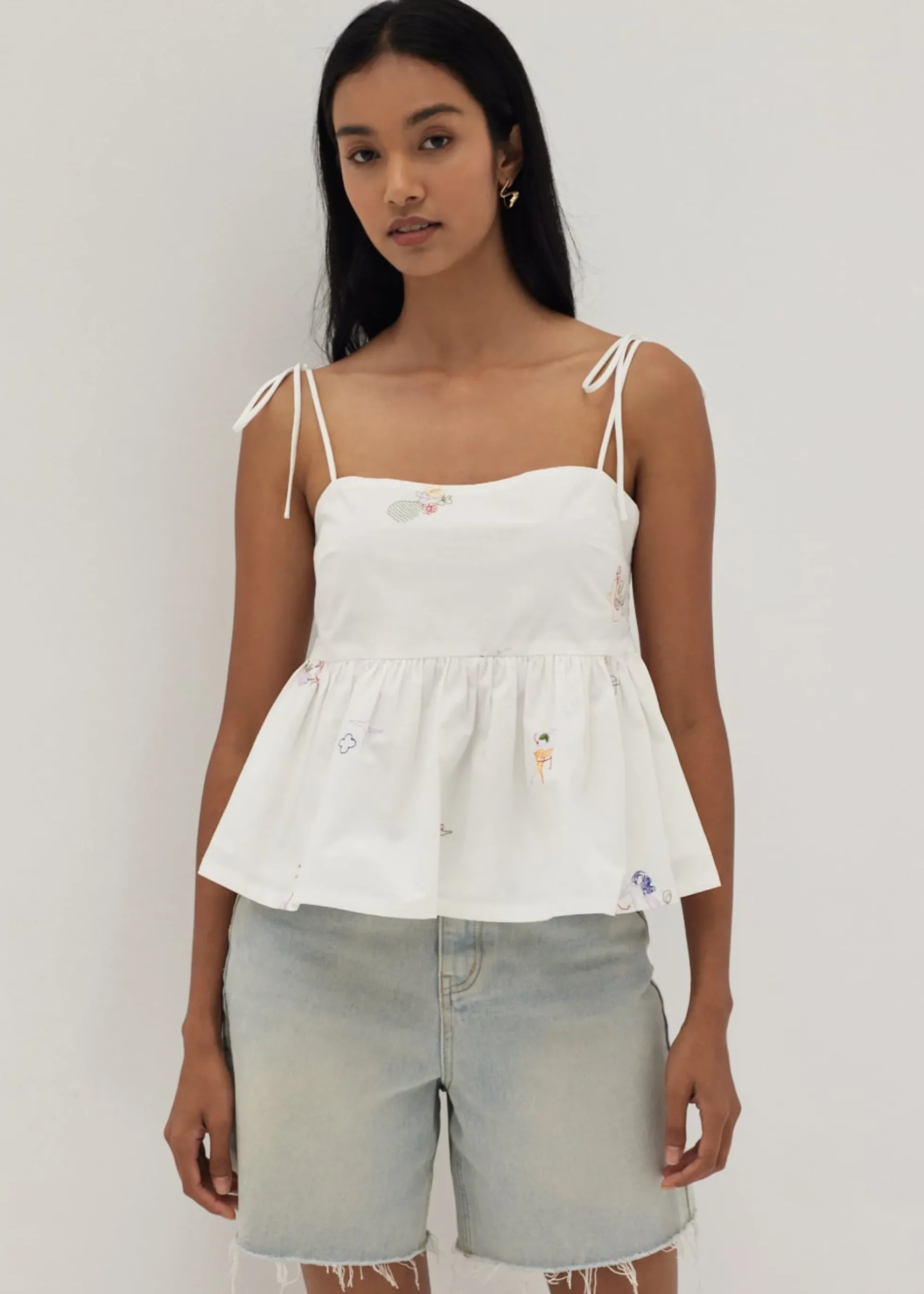 Brittany Embroidered Peplum Camisole in Humble Abode