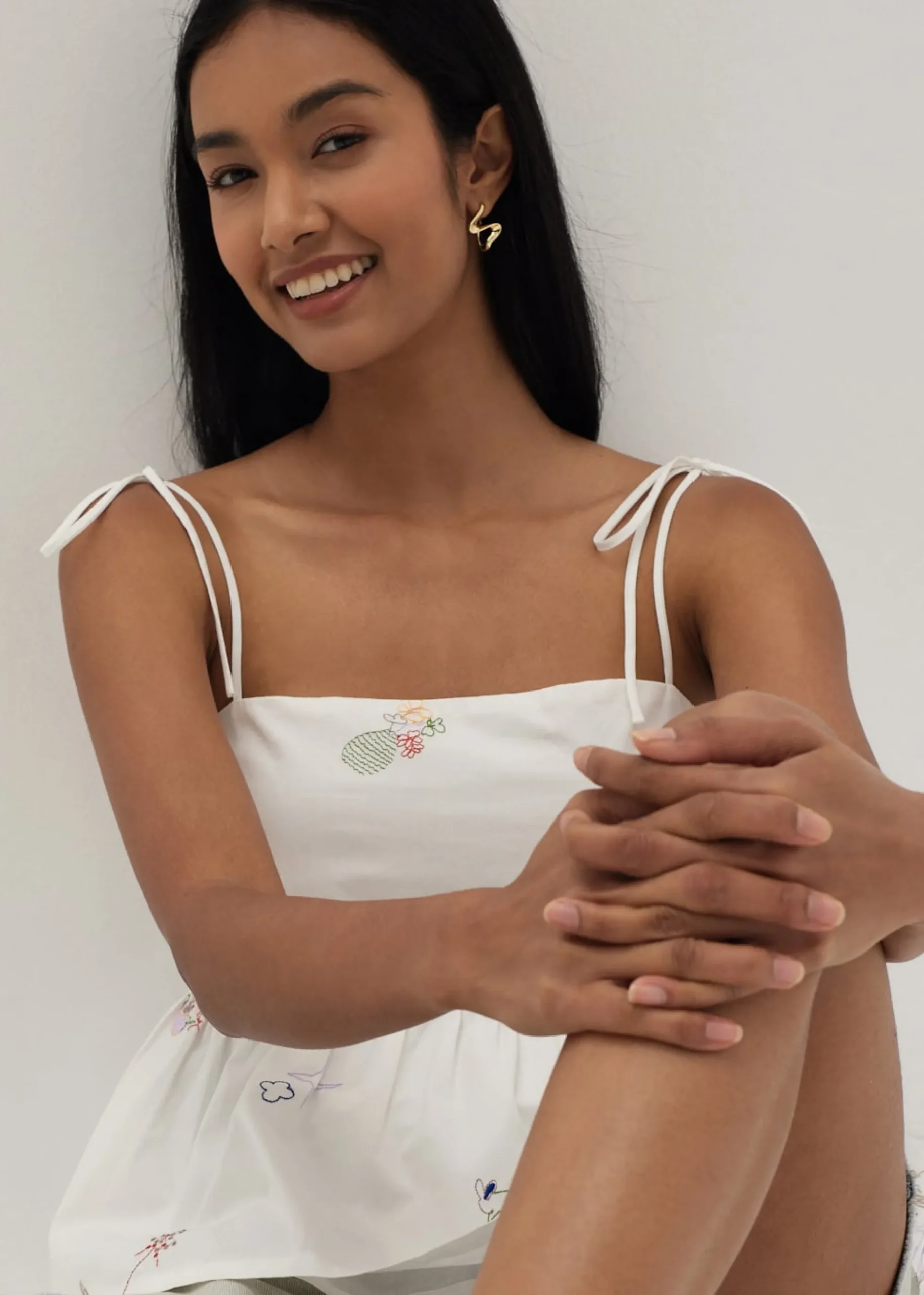 Brittany Embroidered Peplum Camisole in Humble Abode