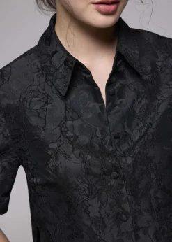 Brocade Collared Puff Sleeve Top