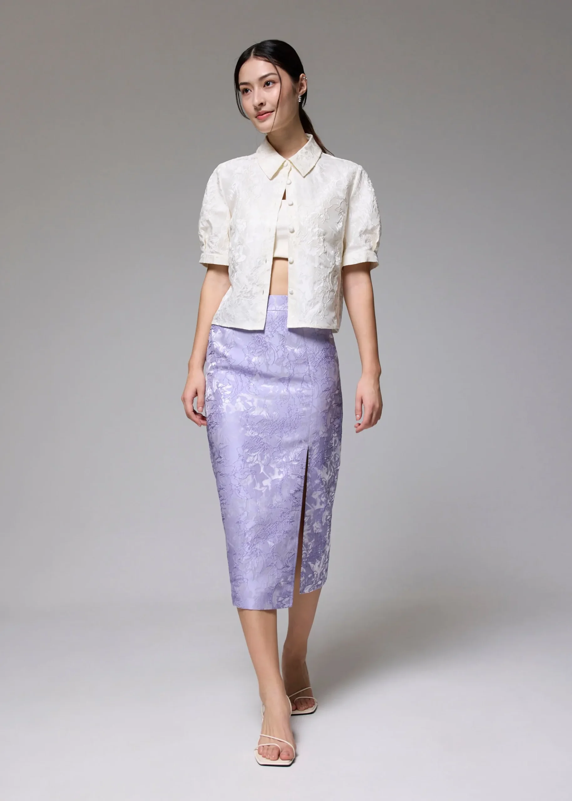 Brocade High Waist Column Midi Skirt