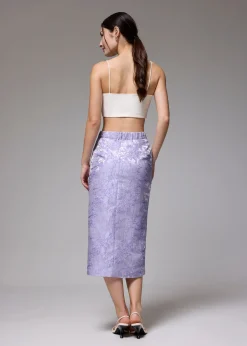 Brocade High Waist Column Midi Skirt