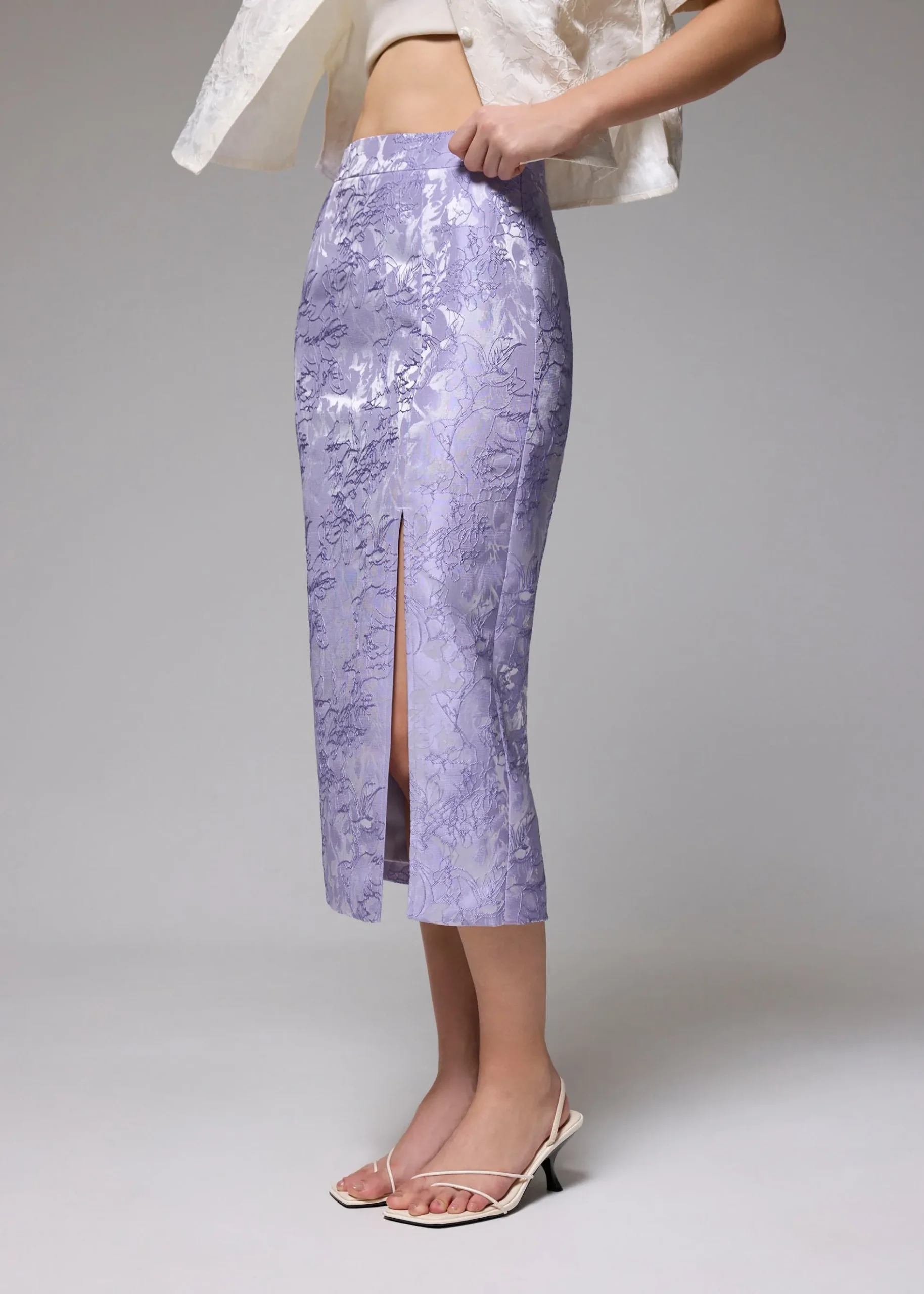 Brocade High Waist Column Midi Skirt