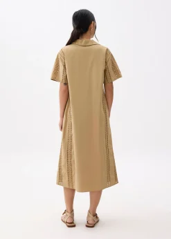 Broderie Collared Trapeze Midi Dress