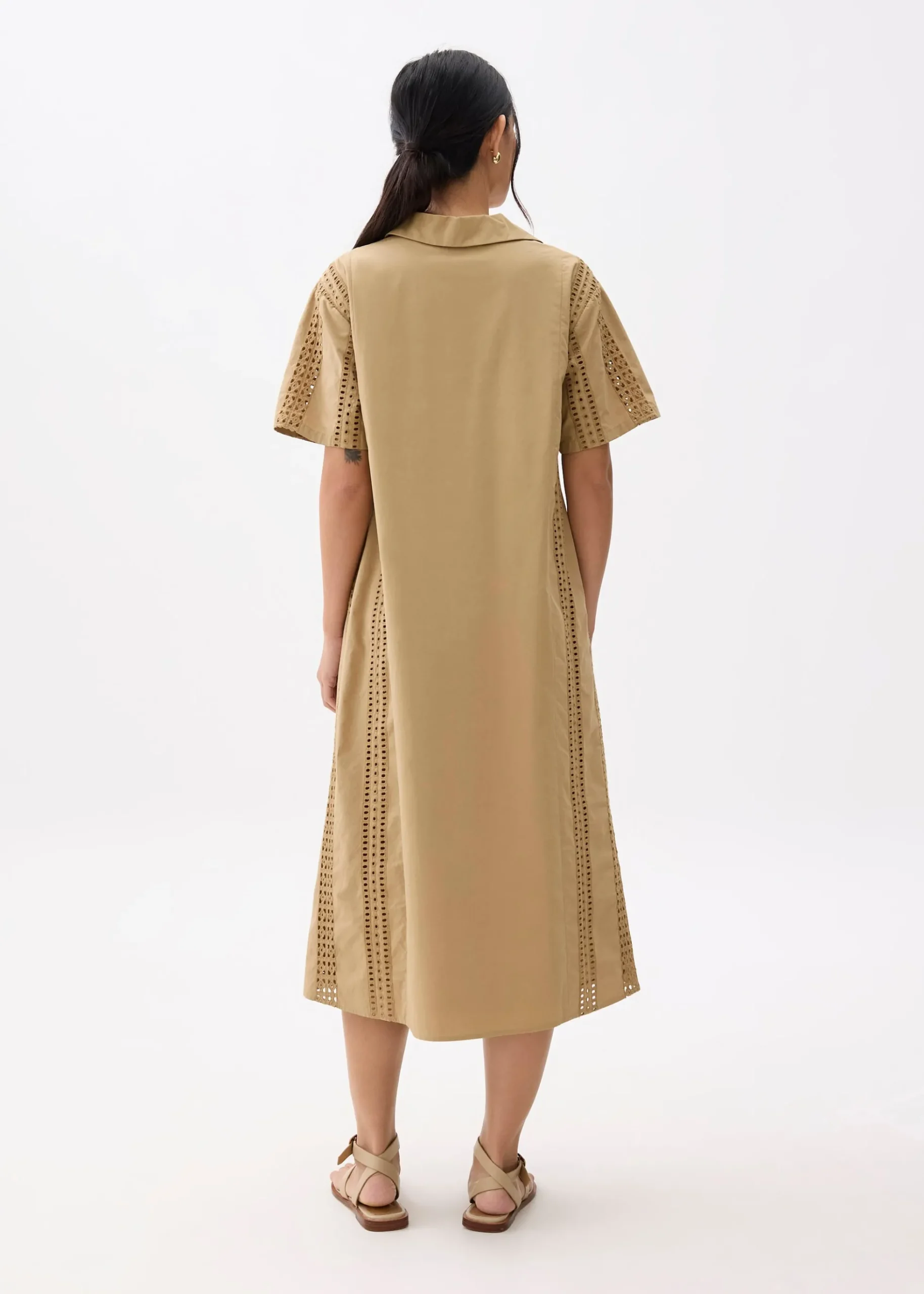 Broderie Collared Trapeze Midi Dress