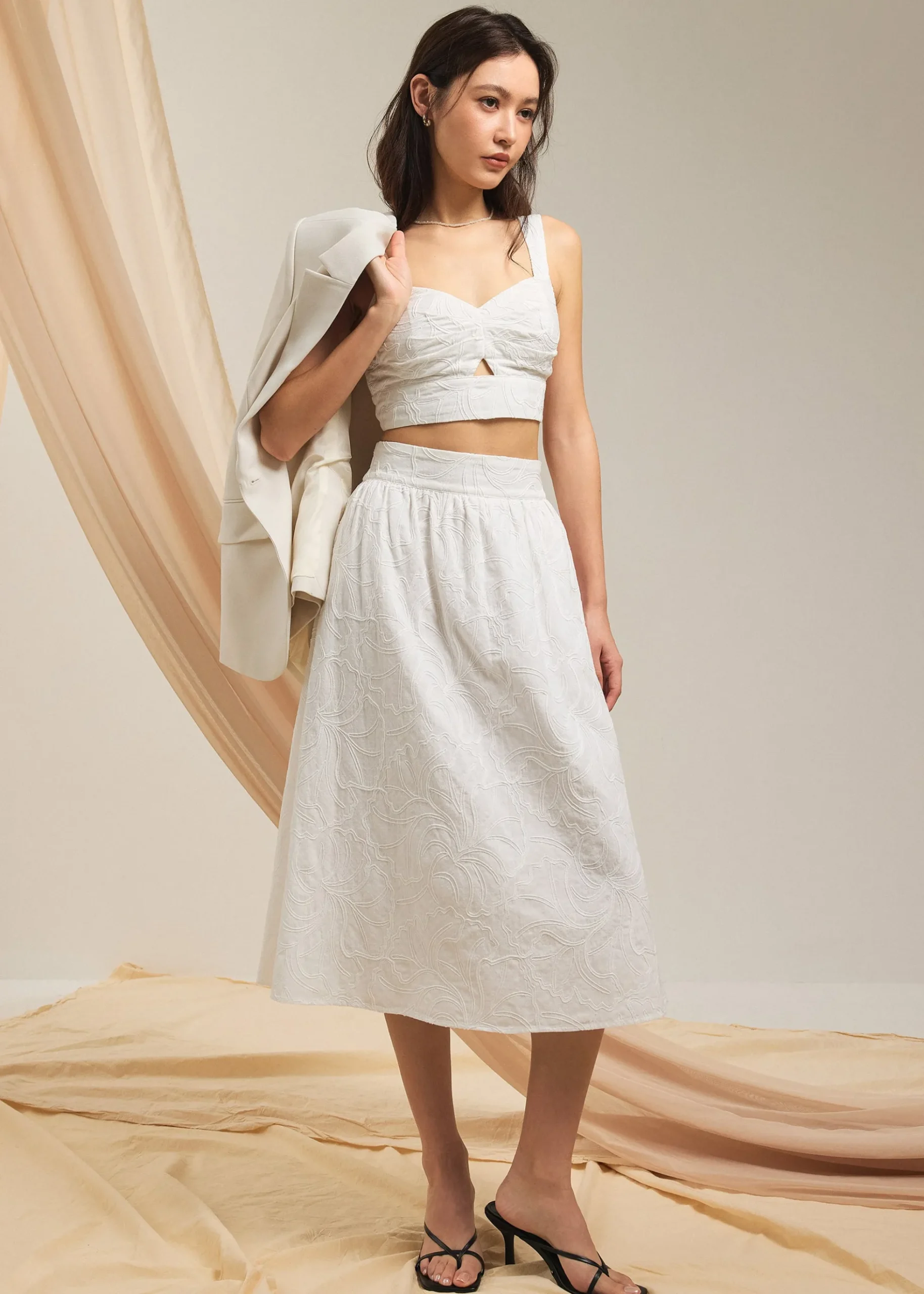 Broderie High Waist A-line Midi Skirt