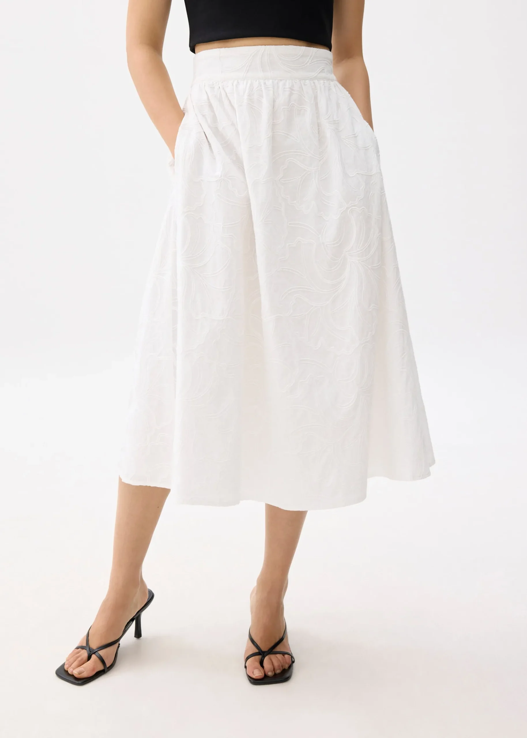 Broderie High Waist A-line Midi Skirt