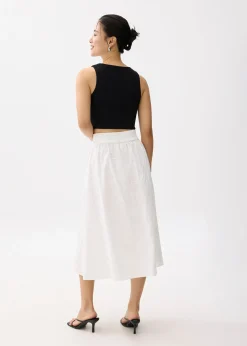 Broderie High Waist A-line Midi Skirt