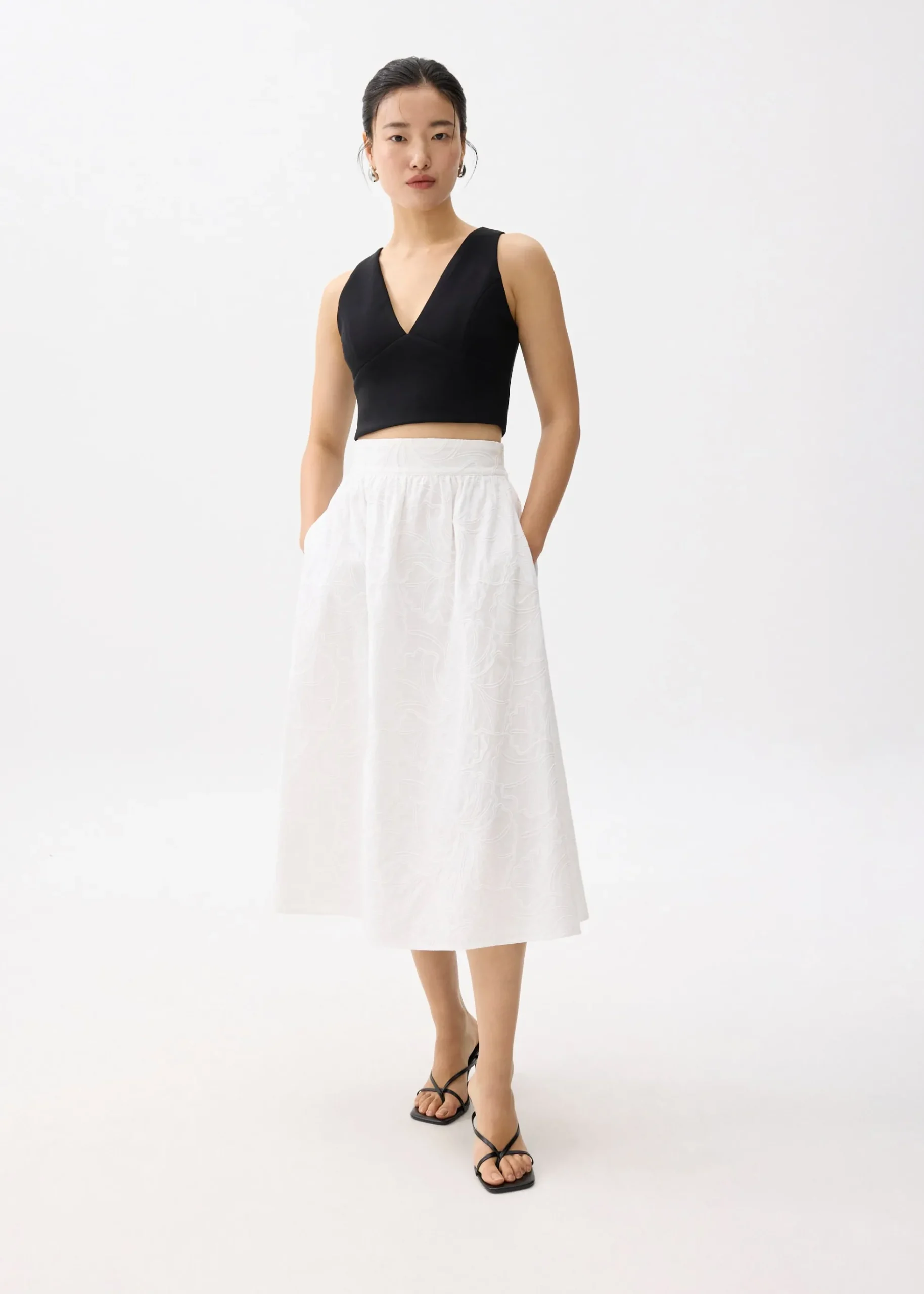 Broderie High Waist A-line Midi Skirt