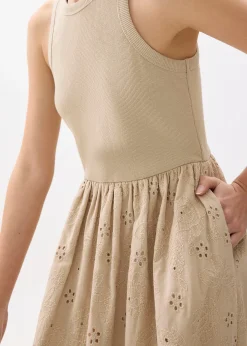 Broderie Round Neck Fit & Flare Midi Dress