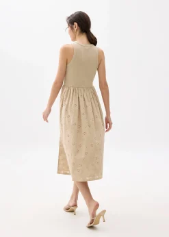 Broderie Round Neck Fit & Flare Midi Dress