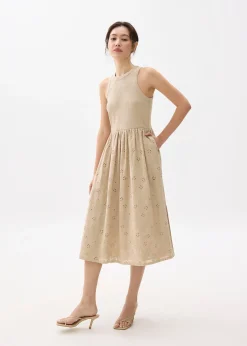 Broderie Round Neck Fit & Flare Midi Dress